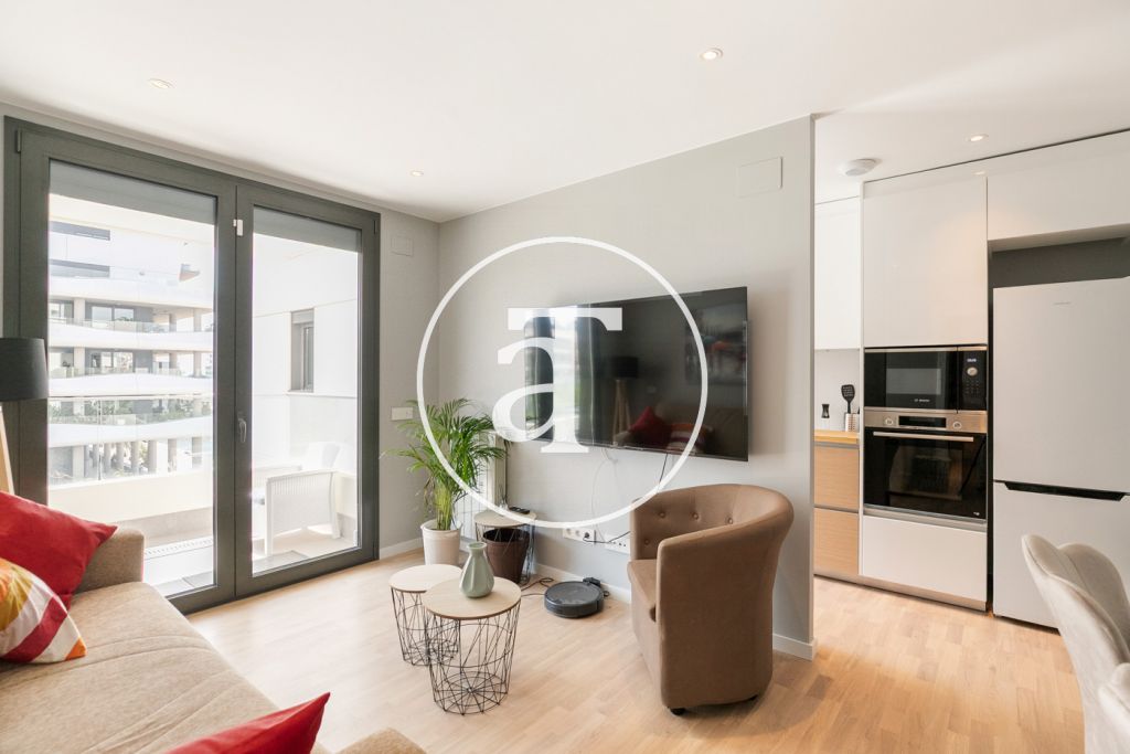 Piso de alquiler temporal de 2 habitaciones con terraza y piscina en Badalona