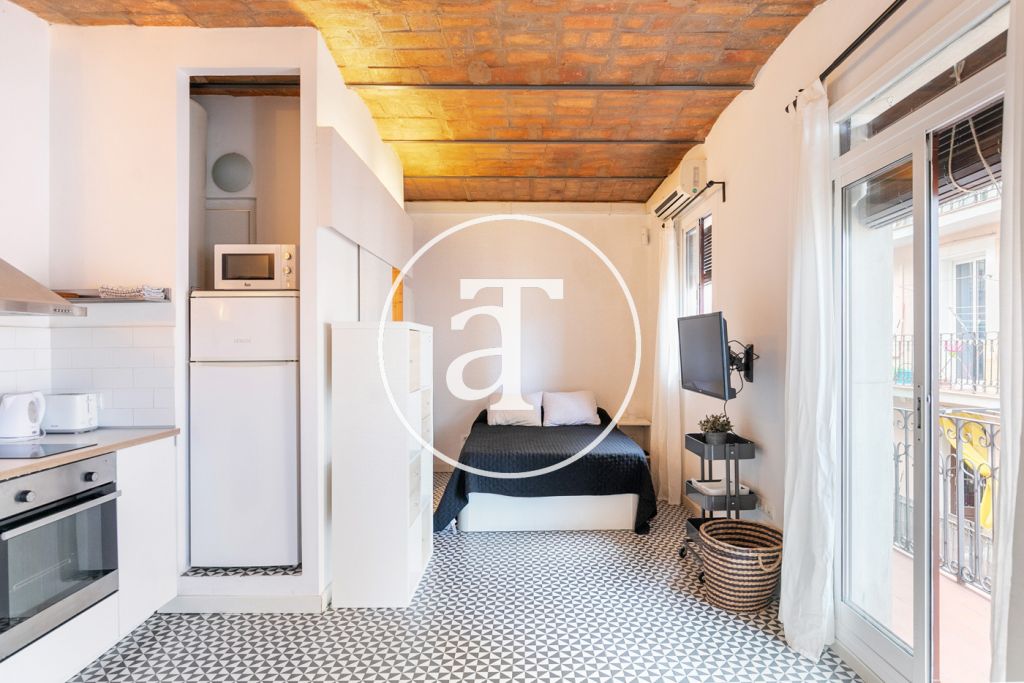 Furnished and equipped studio with balcony steps away from Paseo Joan de Borbó 4