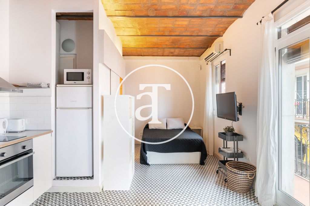 Furnished and equipped studio with balcony steps away from Paseo Joan de Borbó 12