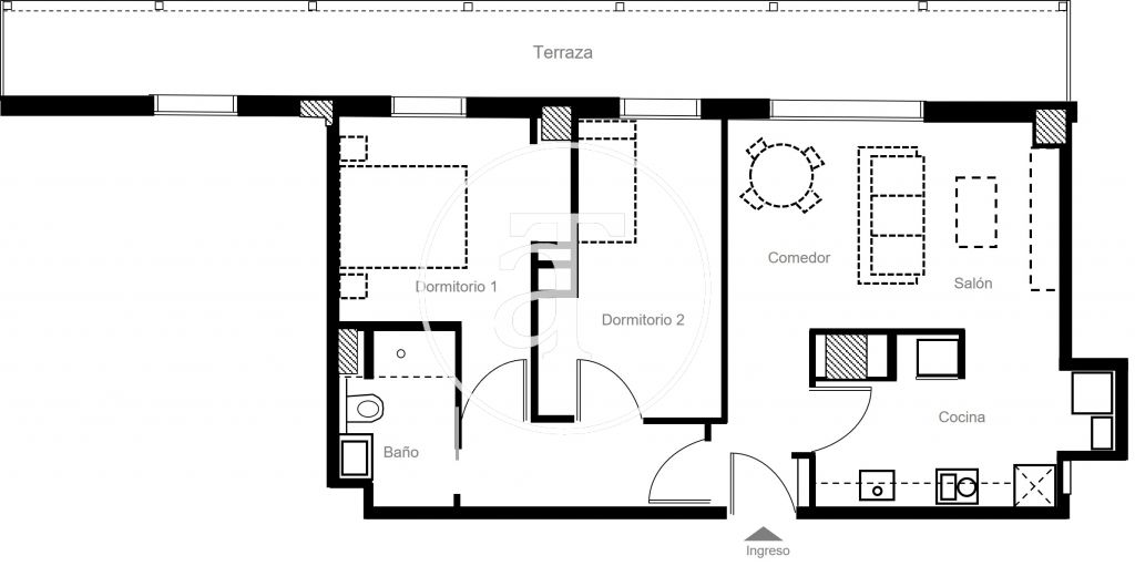 Apartamento de alquiler temporal con dos habitaciones dobles, terraza privada y piscina comunitaria en Sant Martí 29