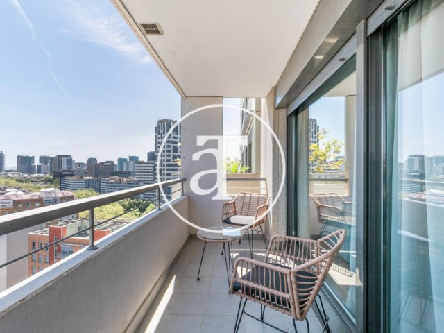 Monthly rental apartment with 2 bedrooms, terrace and communal pool within walking distance of Poblenou Central Park.