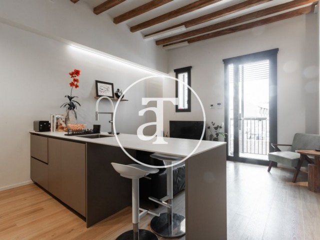 Monthly rental apartment with 1 bedroom and 1 bathroom with balcony in a building with a swimming pool in Poblenou