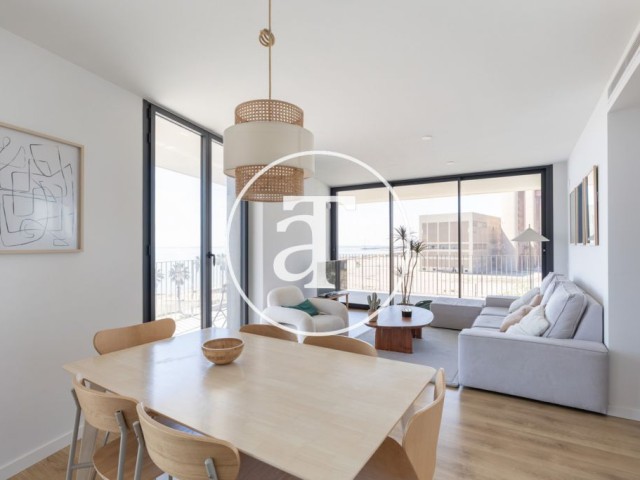 Appartement à louer temporairement à Badalona, comprenant 3 chambres, un bureau, 2 salles de bains, 1 WC, une grande terrasse et une piscine.